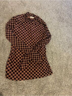 Kori Brown and Black Checkerboard Long Sleeve Top
